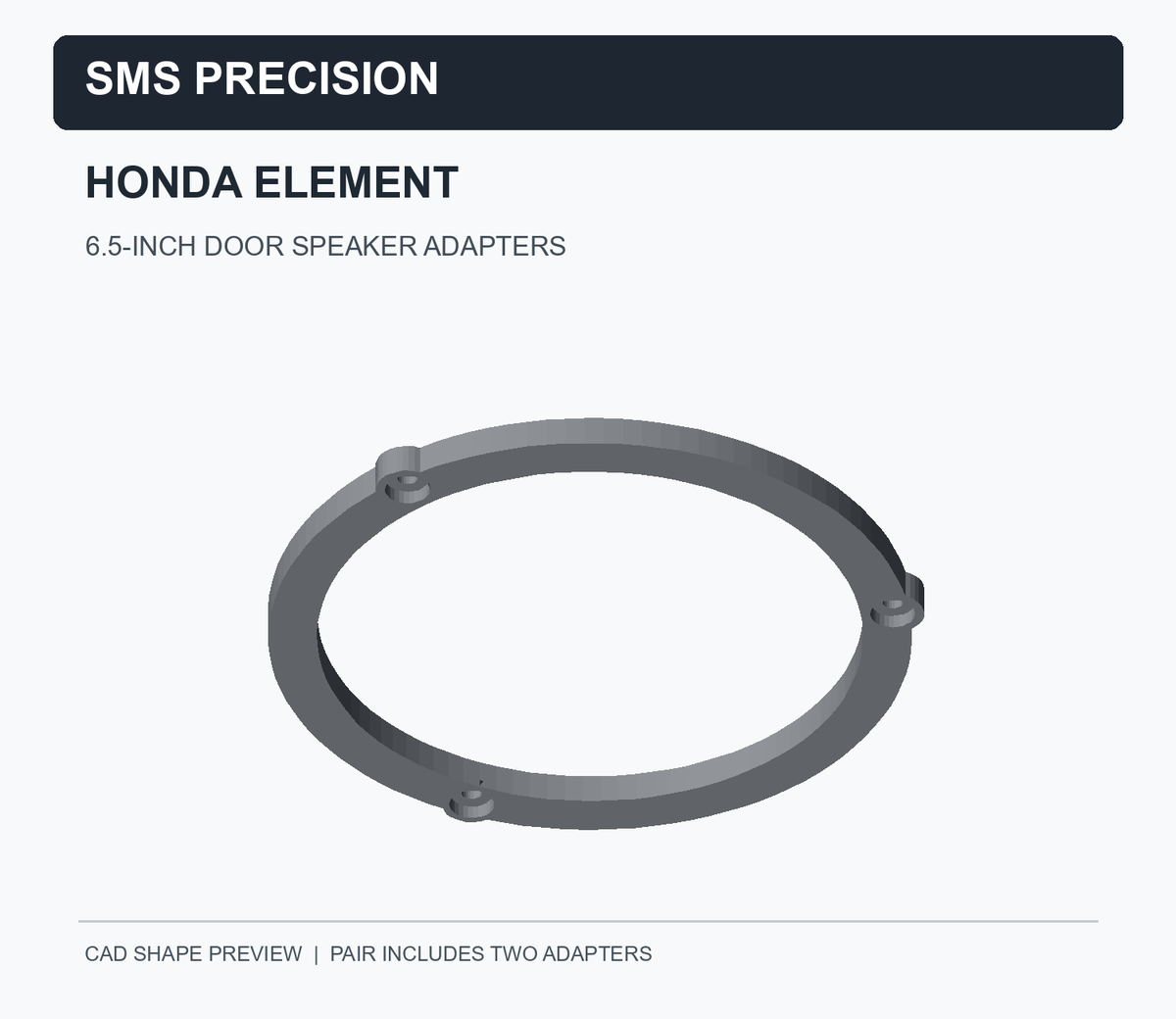CAD model preview of SMS Precision Honda Element 6.5-inch door speaker adapters, sold as a pair