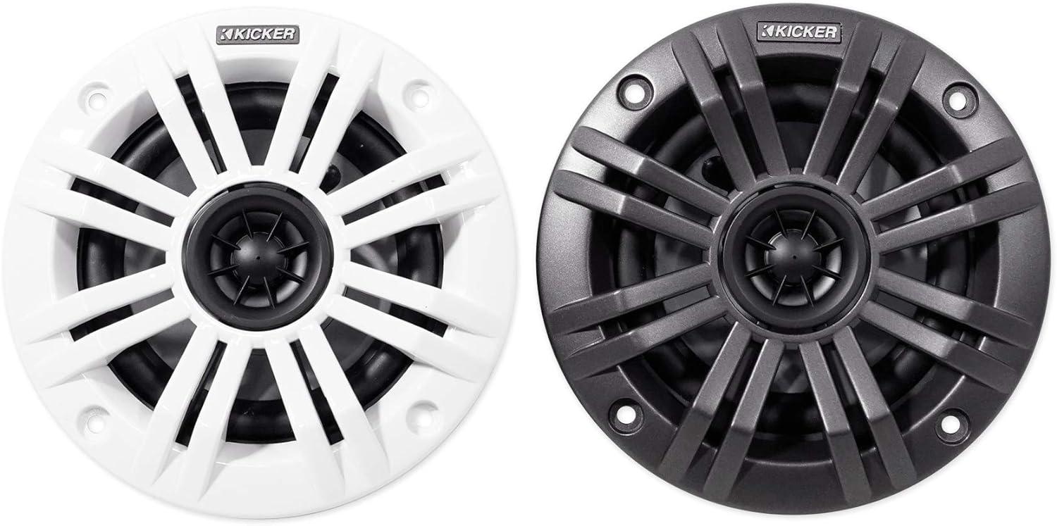 (OPEN BOX) 45KM44 KICKER KM Series 4" Inch Coaxial 2 Way Marine Waterproof Speakers 50W RMS 4 Ohm (Pair)