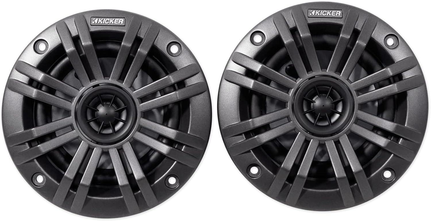 (OPEN BOX) 45KM44 KICKER KM Series 4" Inch Coaxial 2 Way Marine Waterproof Speakers 50W RMS 4 Ohm (Pair)
