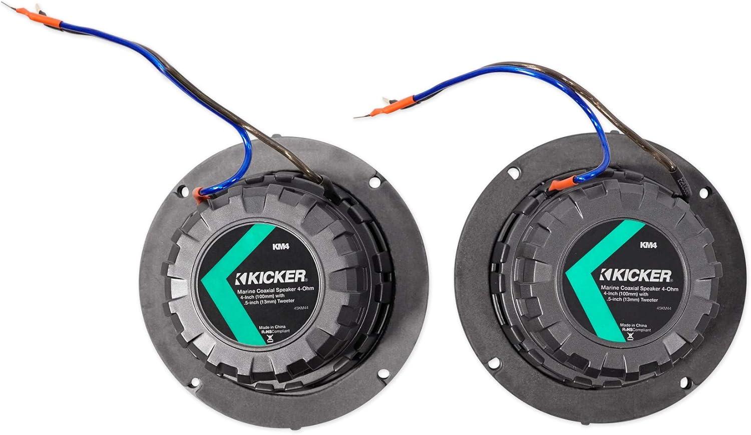 (OPEN BOX) 45KM44 KICKER KM Series 4" Inch Coaxial 2 Way Marine Waterproof Speakers 50W RMS 4 Ohm (Pair)