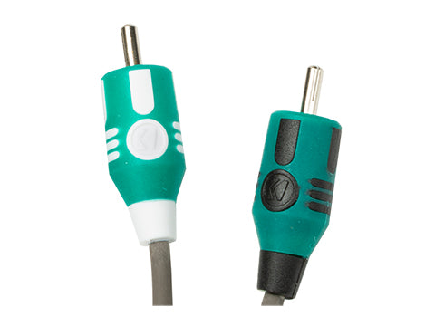 KICKER KM-Series marine RCA signal cable — RCA connector close-up