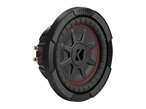 Kicker CompRT 8-inch shallow subwoofer right three-quarter view