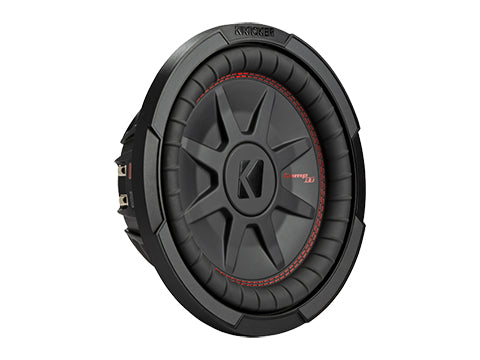 Kicker CompRT 10-inch shallow subwoofer right three-quarter view