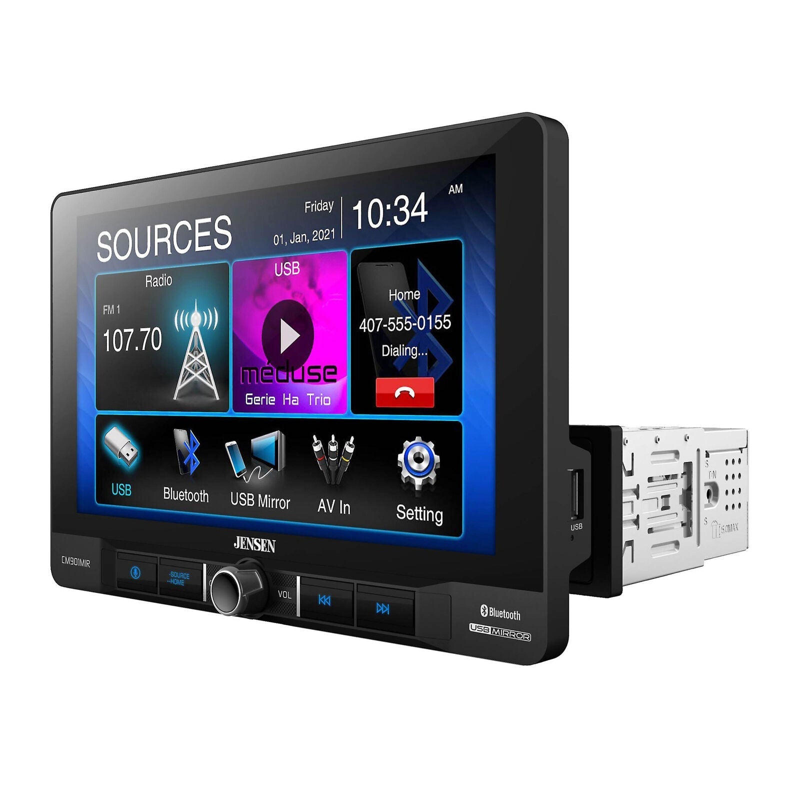 Jensen 9" 1-Din Touchscreen LCD USB Screen Mirroring Bluetooth Multimedia Radio