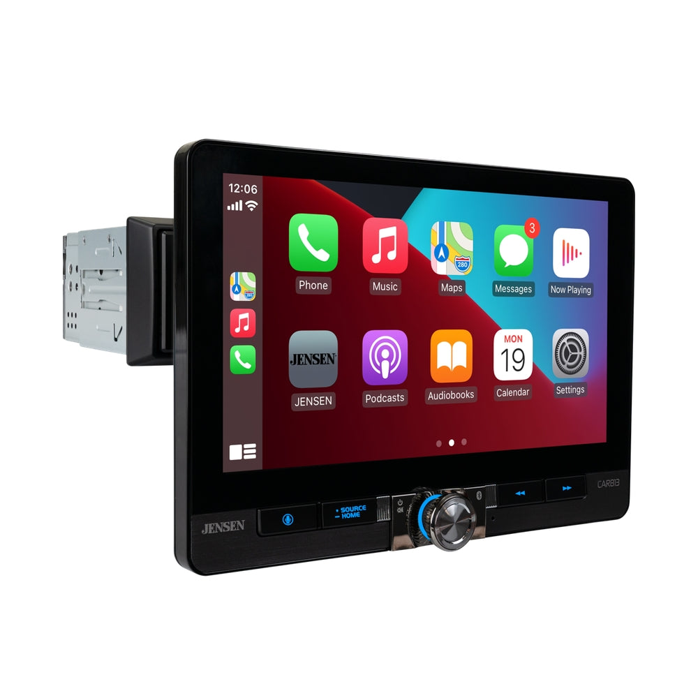 Jensen CAR813 8-inch touchscreen receiver angle view