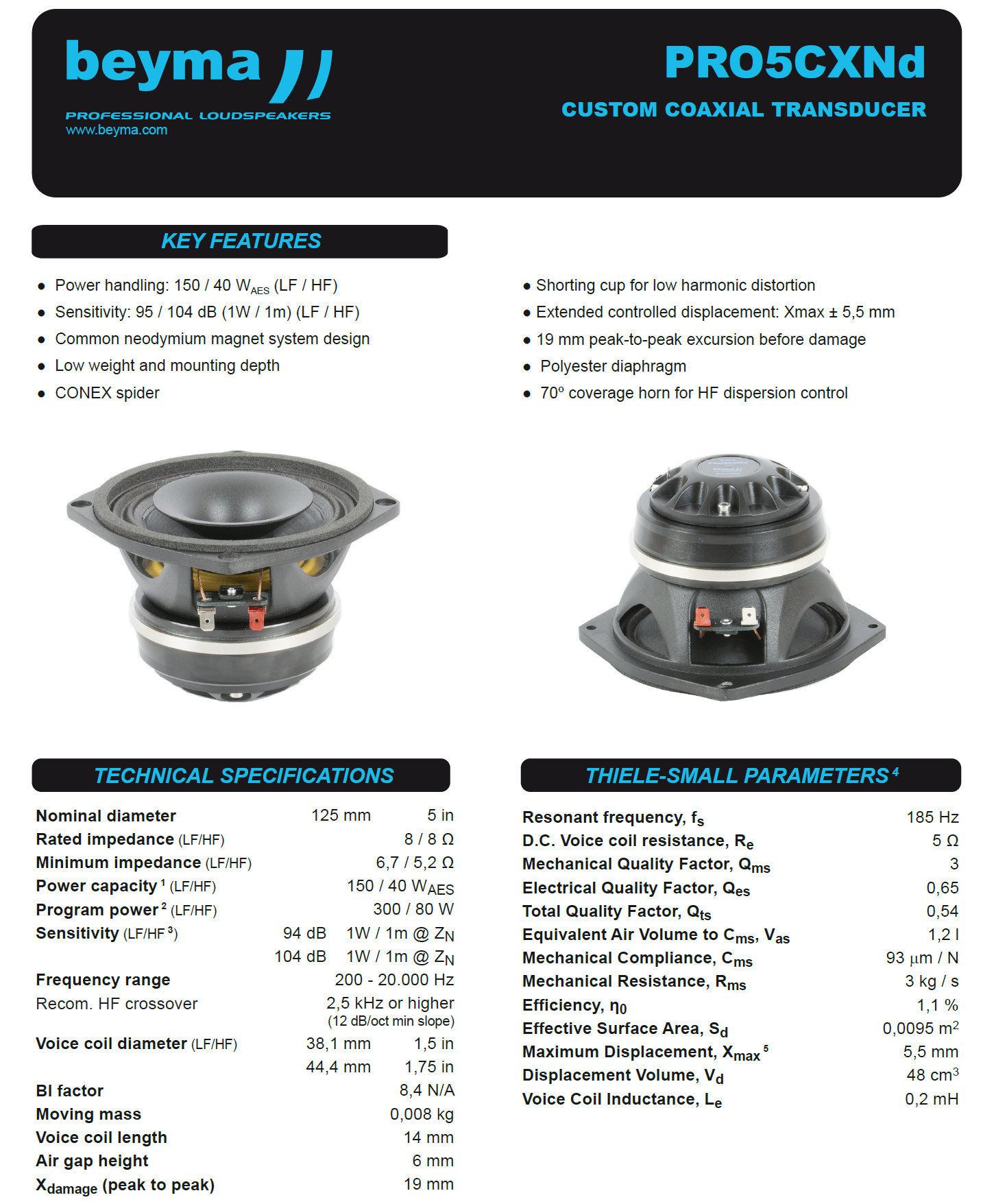 Beyma PRO5CXNd CUSTOM COAXIAL TRANSDUCER Professional LoudSpeaker