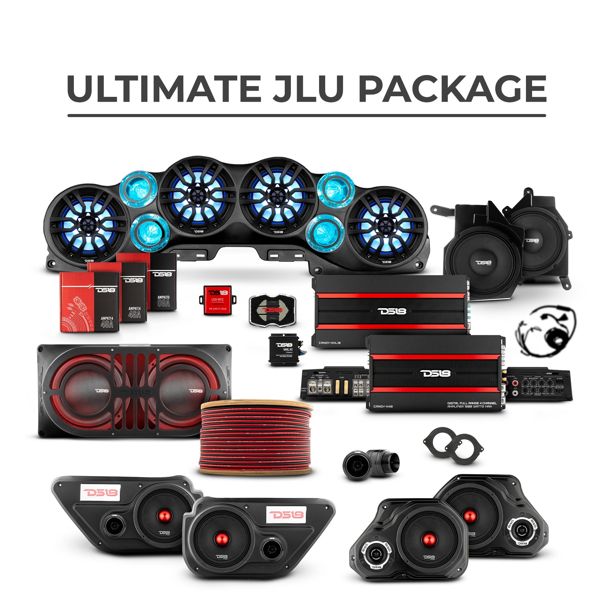 Jeep JLU 2018–2023 Ultimate Package – Loaded Sound Bar, Door Panels, Subwoofers & Amplifiers