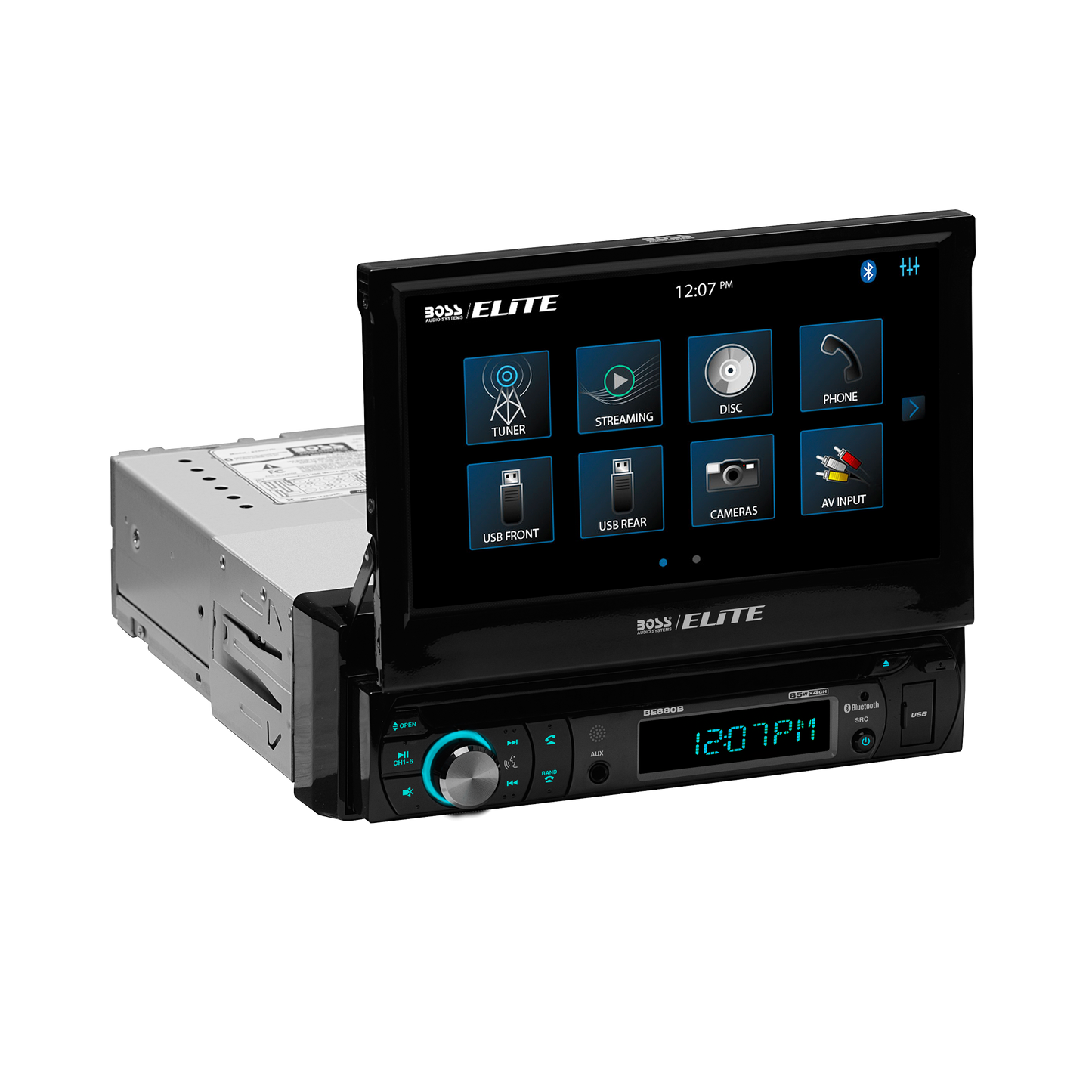 BOSS Elite BE880B single-DIN 7-inch motorized touchscreen receiver