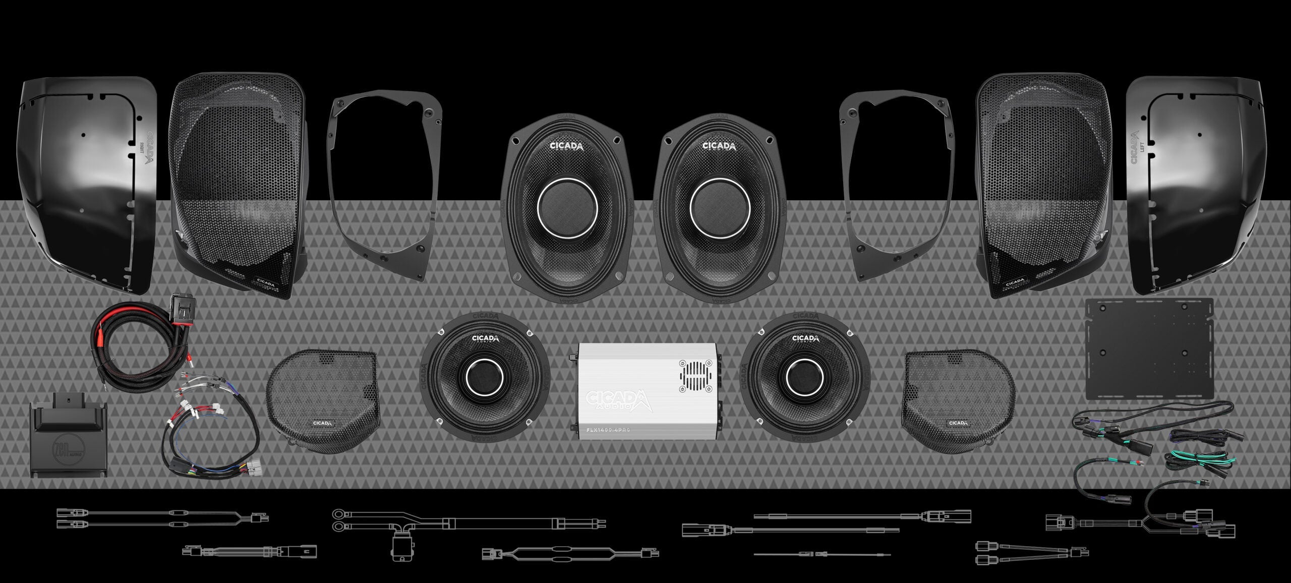 Cicada Audio 24FLXPCHX-4X4SG Level 5 PRO 2024+ Street Glide Pro coaxial horn full-stage system