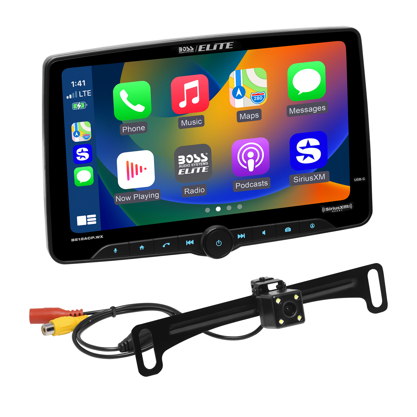 BOSS Elite BE12ACP.WXC 12-Inch Wireless/Wired Apple CarPlay & Android Auto Receiver with Rear-View Camera