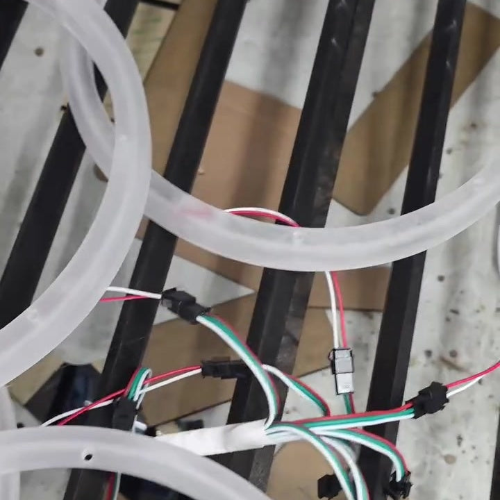 Lit FX 3/4-inch acrylic LED speaker and subwoofer rings during fabrication at SMS Car Audio