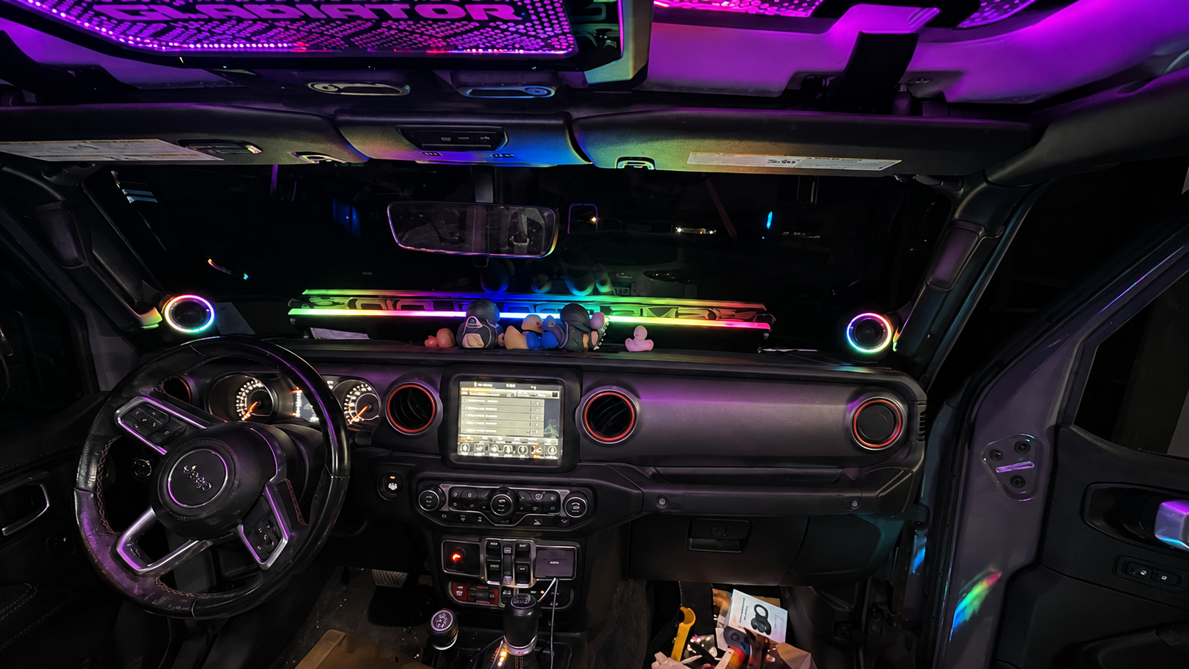 Lit FX Jeep JL JLU JT front Freedom Panel engraved LED set illuminated inside a Jeep