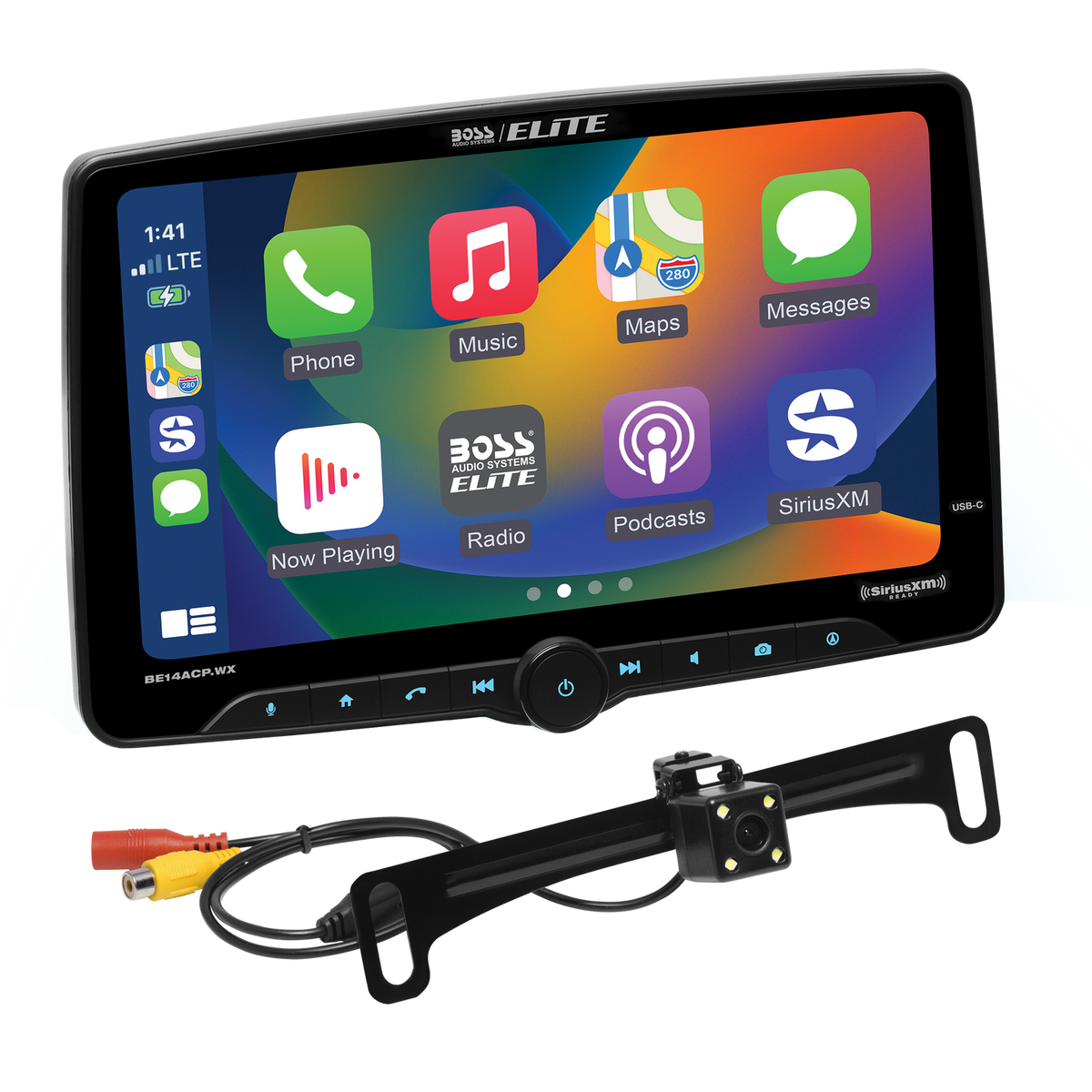 BOSS Elite BE14ACP.WXC 14-Inch Wireless/Wired Apple CarPlay & Android Auto Receiver with Rear-View Camera