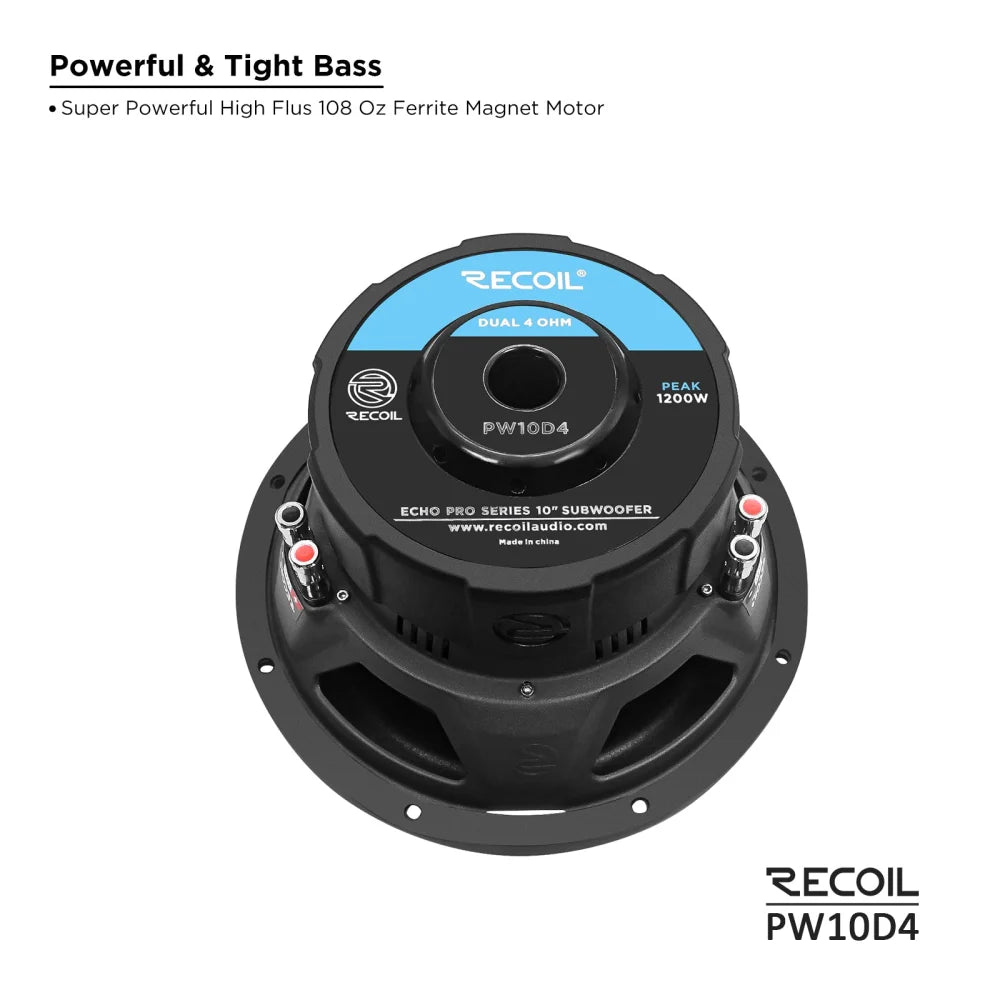 Recoil Audio Pw10d4 Echo Pro 10 Inch 1,200 Watts Power Dual