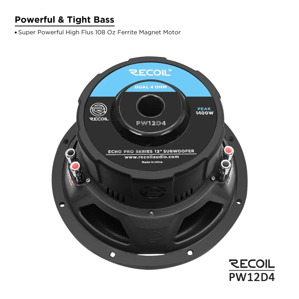 Recoil Audio Pw12d4 Echo Pro 12 Inch 1,400 Watts Power Dual