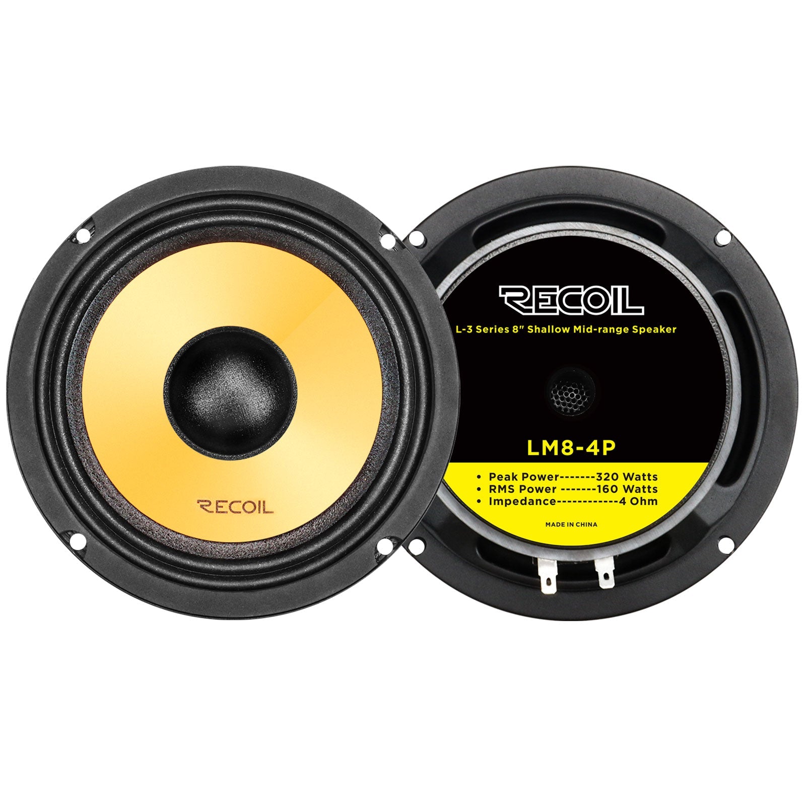 Recoil LM8-4P 8-inch L3 Pro midrange speaker front and rear