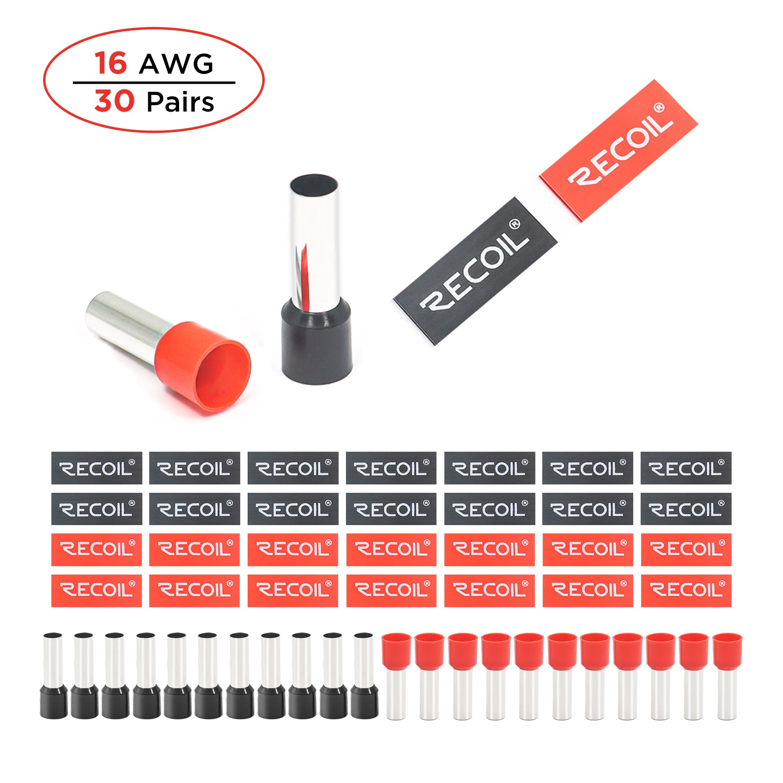 Recoil WF1020 10 AWG Wire Ferrules with Heat Shrink
