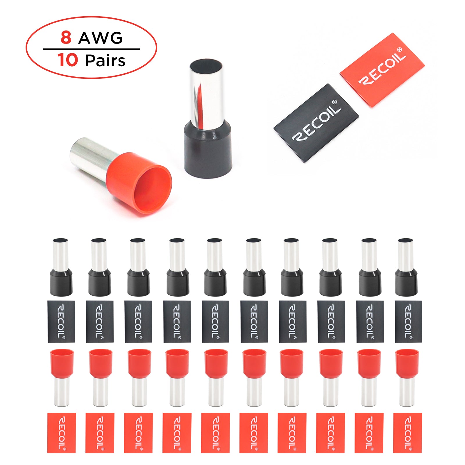 Recoil WF820 8 AWG Wire Ferrules with Heat Shrink