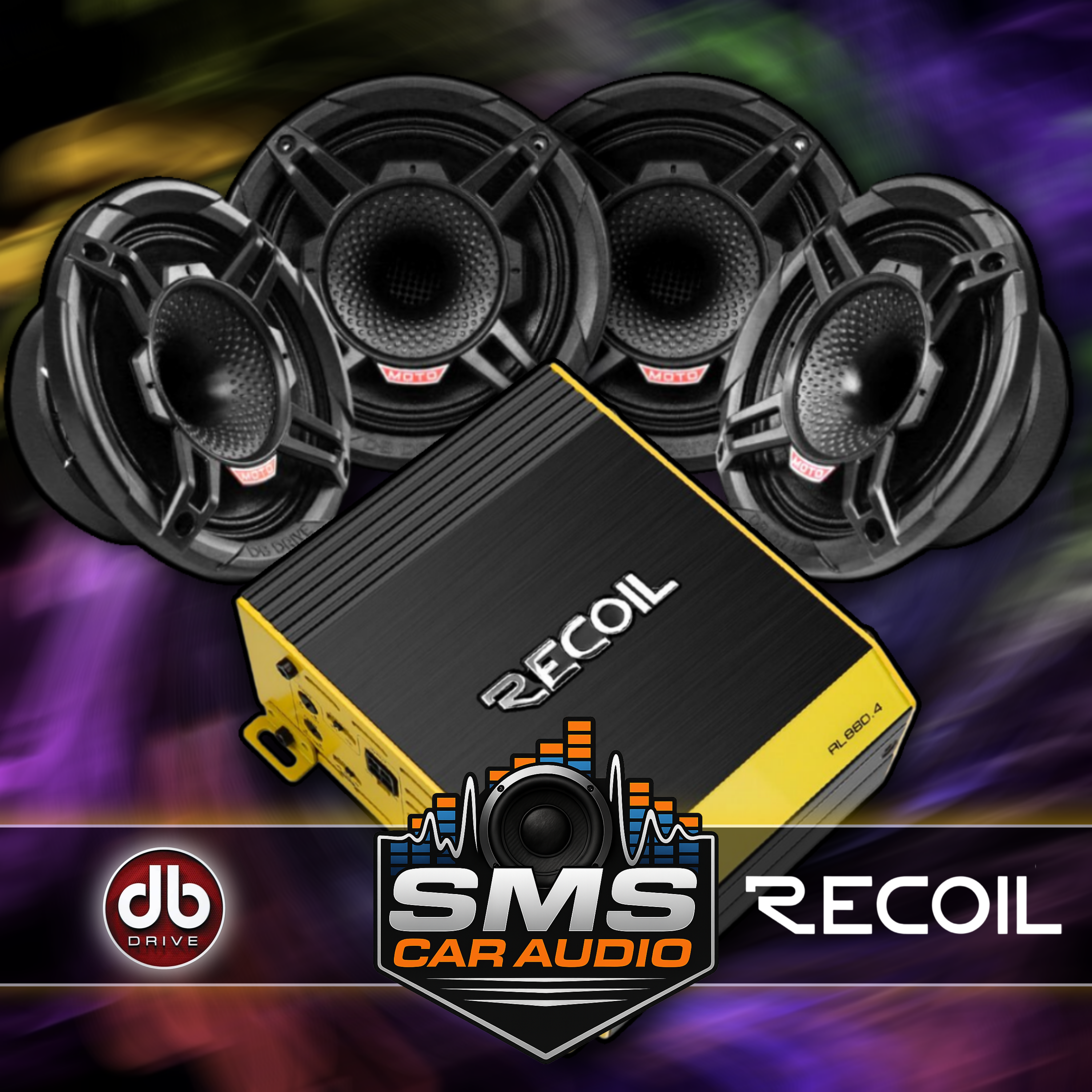 DB Drive WDX6MOTO 6.5" Compression-Loaded Speakers (4-Pack) + Recoil RL880.4 Amplifier – Complete Moto Audio Bundle SALE