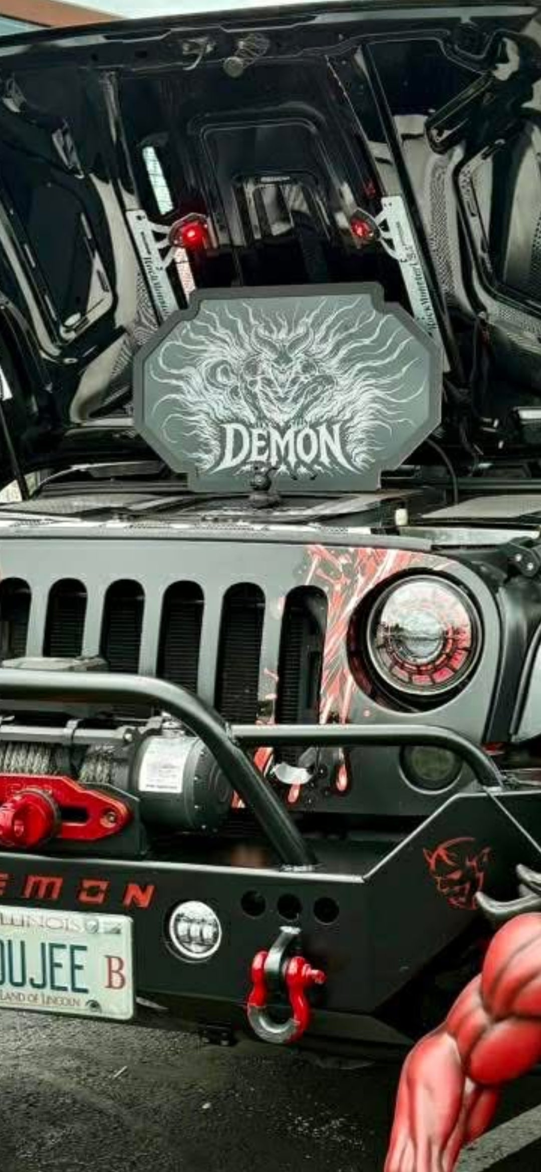 Lit FX SMS Car Audio Jeep hood prop custom acrylic LED display detail