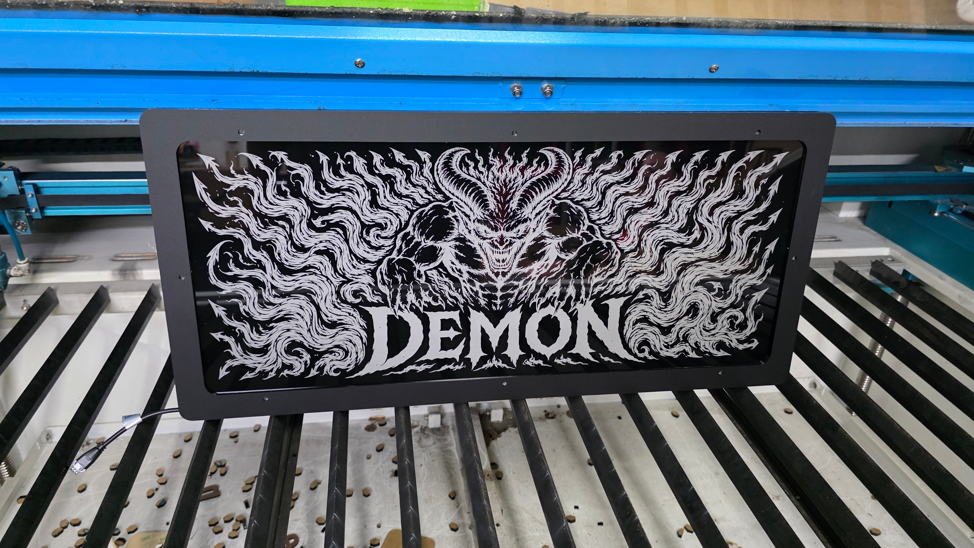Lit FX SMS Car Audio Jeep tailgate LED panel with controller and rendered graphic design