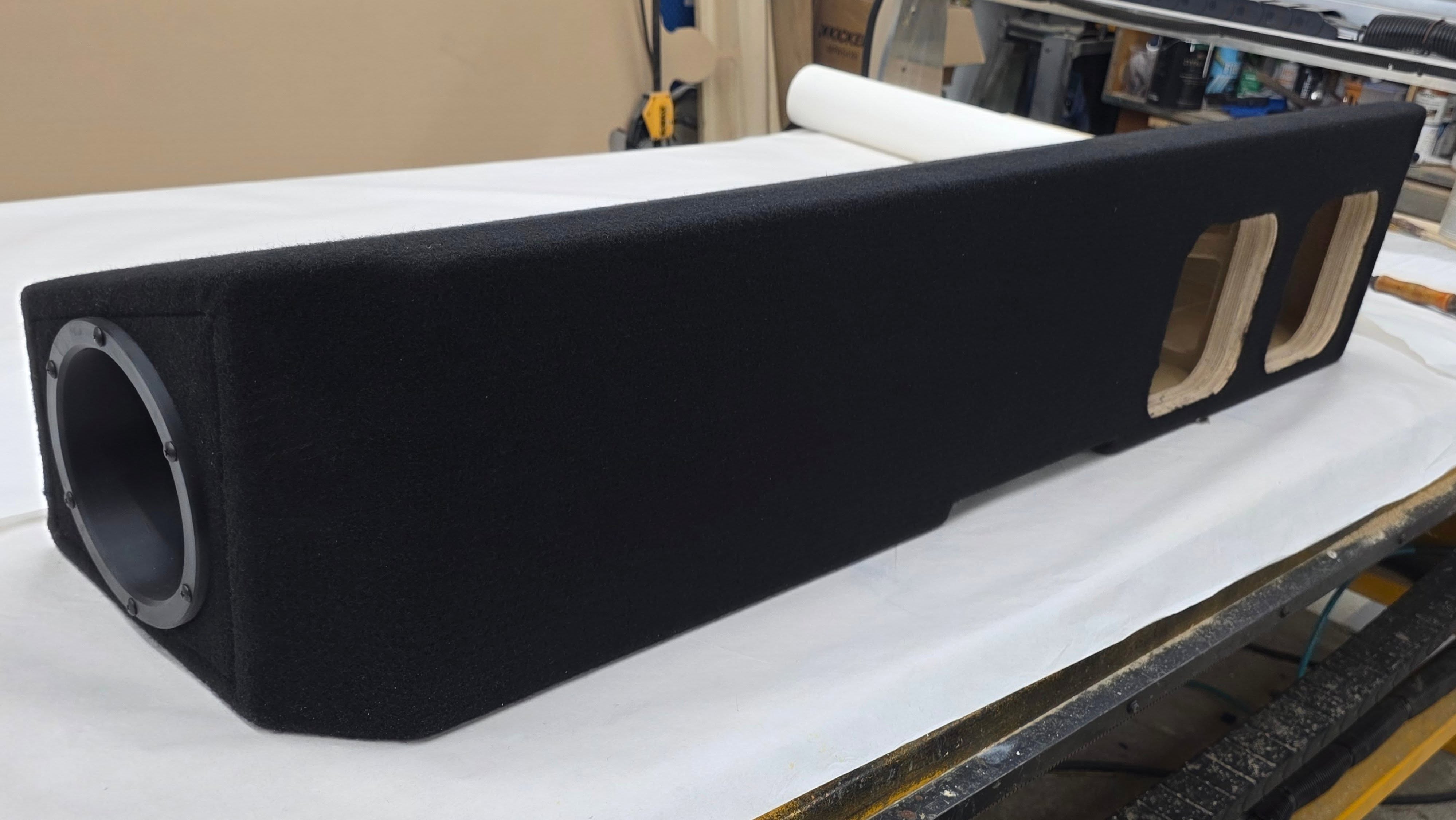 2022 GMC Denali dual KICKER Solo X 8 custom under-seat enclosure by SMS Car Audio