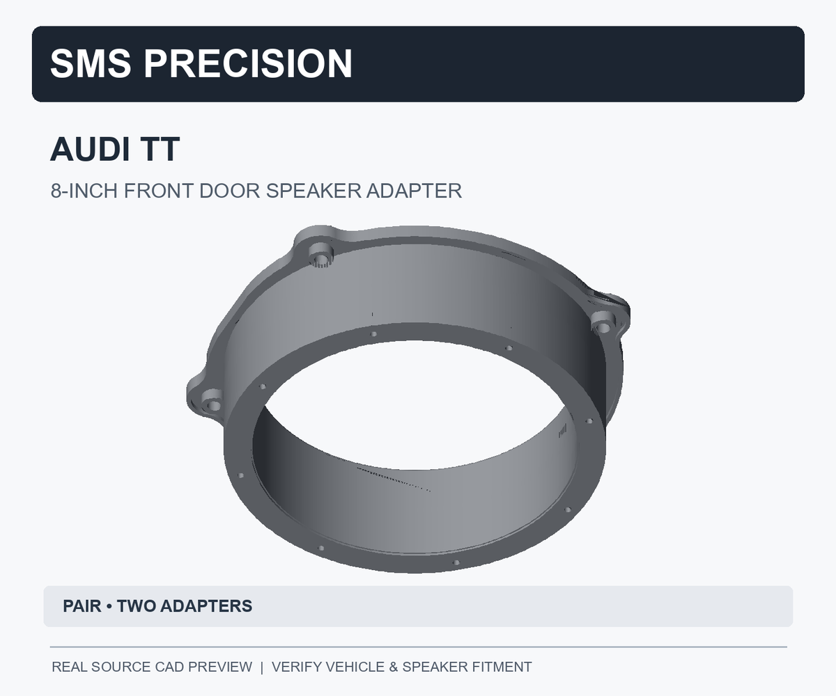 Original high resolution source CAD geometry of Audi TT 8-inch front door speaker adapter, sold as a pair