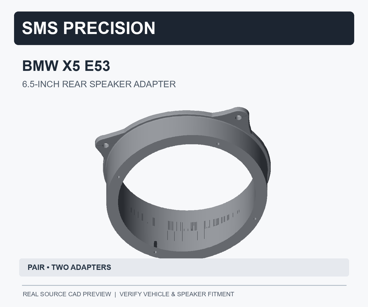 Source CAD preview of BMW X5 E53 6.5-inch rear speaker mounting adapter, sold as a pair