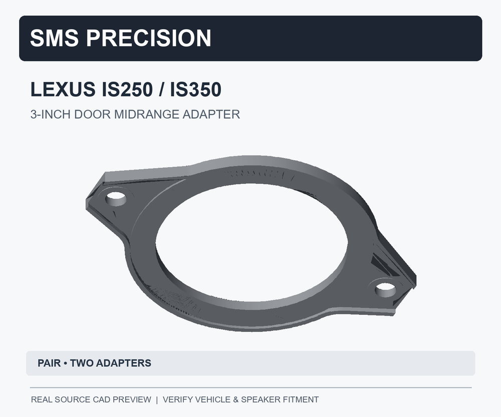 Actual source CAD preview of Lexus IS250 IS350 3-inch door midrange mounting adapter; sold as a pair