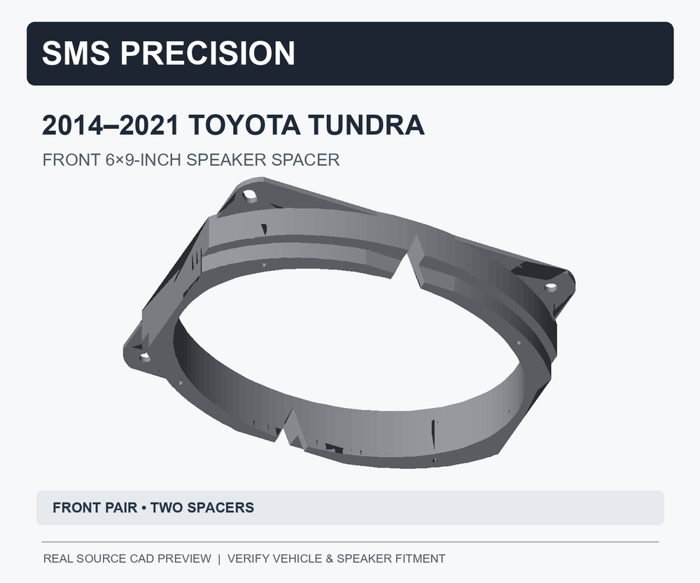 Actual CAD model of 2014–2021 Toyota Tundra front door 6x9 speaker spacer bracket; pair of front spacers