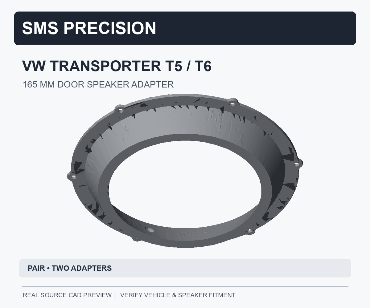 Actual source CAD preview of VW Transporter T5 T6 165mm door speaker adapter; pair of adapters