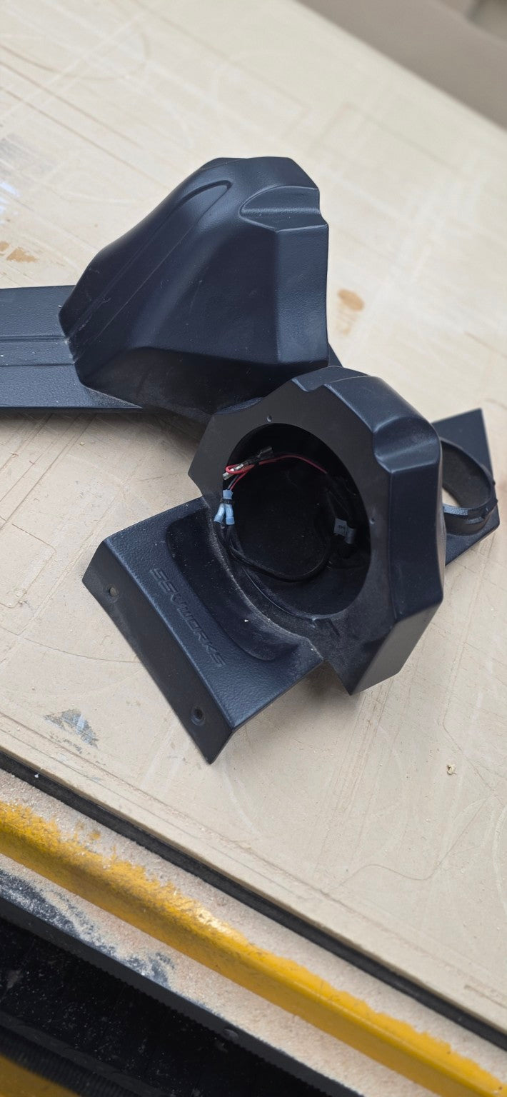 Used SSV Works SS-F65U 6.5-inch Polaris Slingshot speaker pods pair angled view actual condition