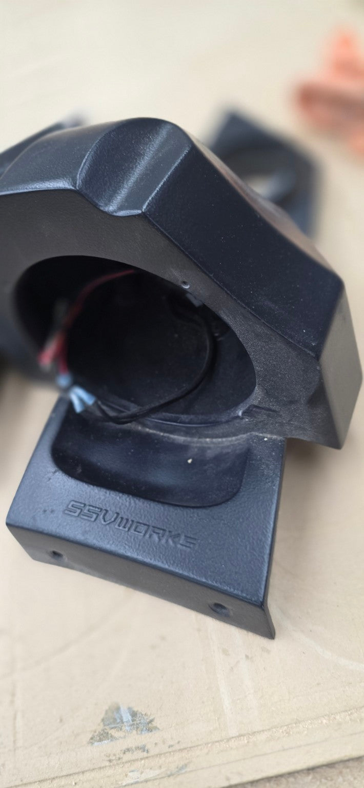 Used SSV Works SS-F65U Polaris Slingshot 6.5-inch speaker pod close-up showing textured fiberglass finish