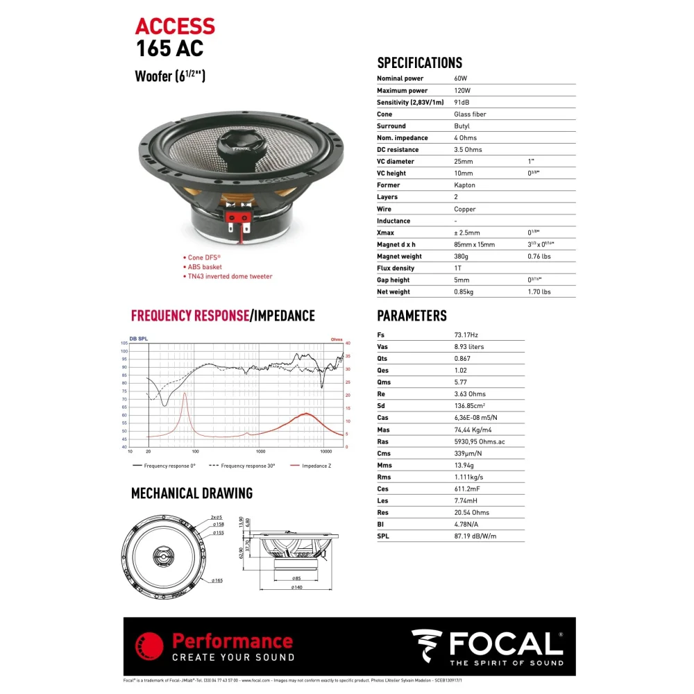 (used) 165 Ac Focal Access 6.5’’ 6 1/2 Inch Coaxial 2