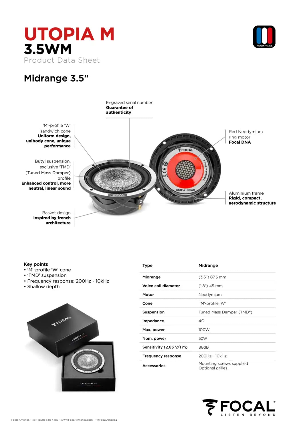 3.5 Wm Focal Utopia m 3.5’’ Midrange Speaker Driver 50w