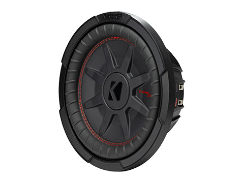 Kicker CompRT 10-inch shallow subwoofer left three-quarter view