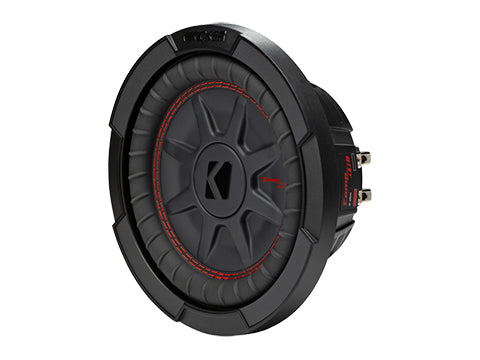 Kicker CompRT 8-inch shallow subwoofer left three-quarter view