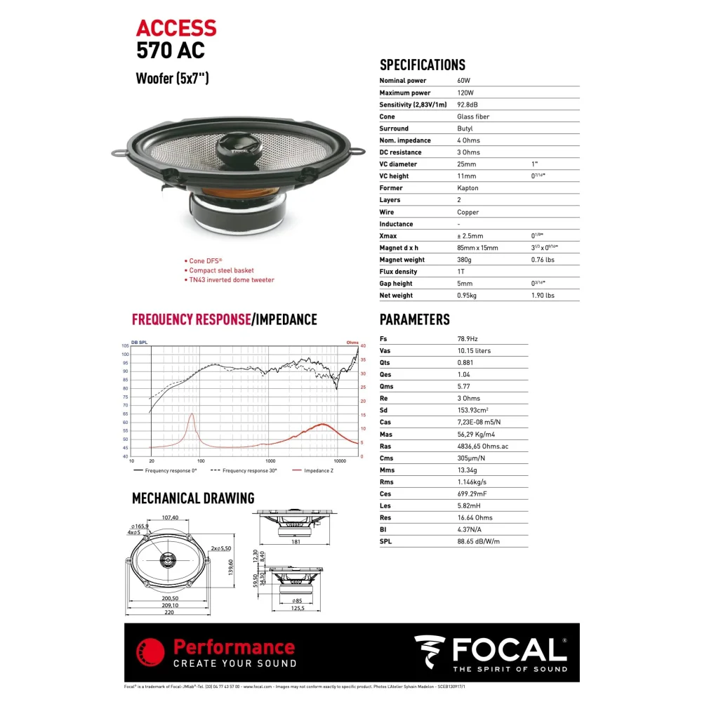 570 Ac Focal Access 5x7’’ Inch Coaxial 2 Way Speakers