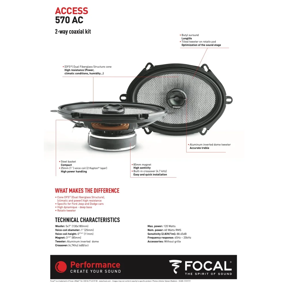 570 Ac Focal Access 5x7’’ Inch Coaxial 2 Way Speakers