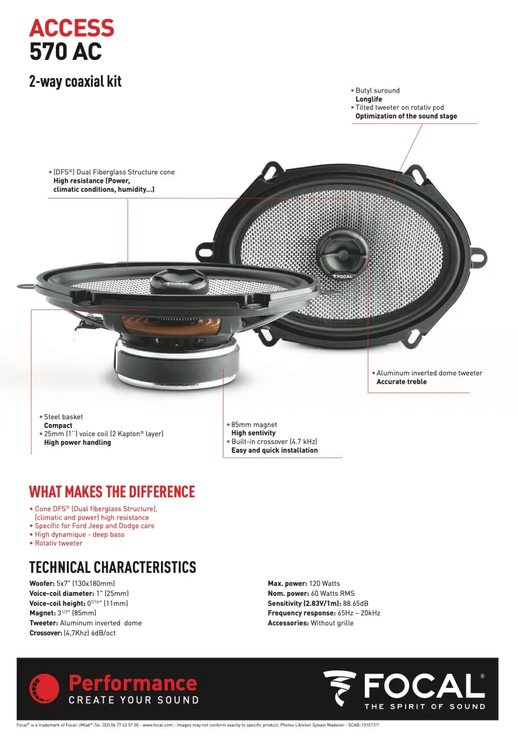 570 Ac Focal Access 5x7’’ Inch Coaxial 2 Way Speakers