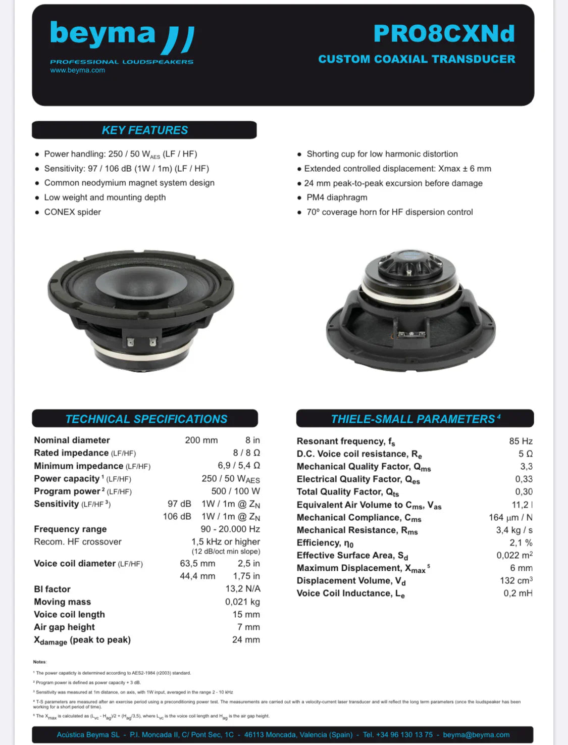 Beyma PRO8CXND - 8" Pro Coaxial Speaker (Single)