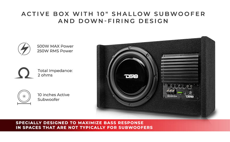 10’’ Loaded Amplified Shallow Down Fire Subwoofer