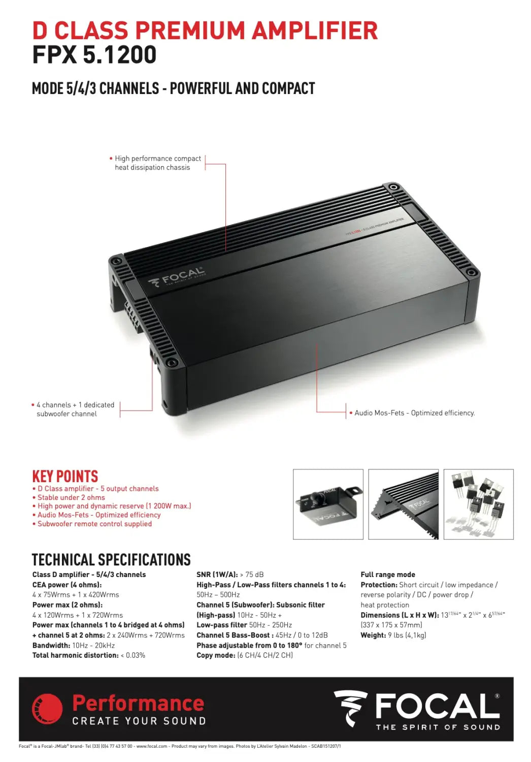 Fpx 5.1200 Focal 5 Channel Performance Car Audio Amplifier