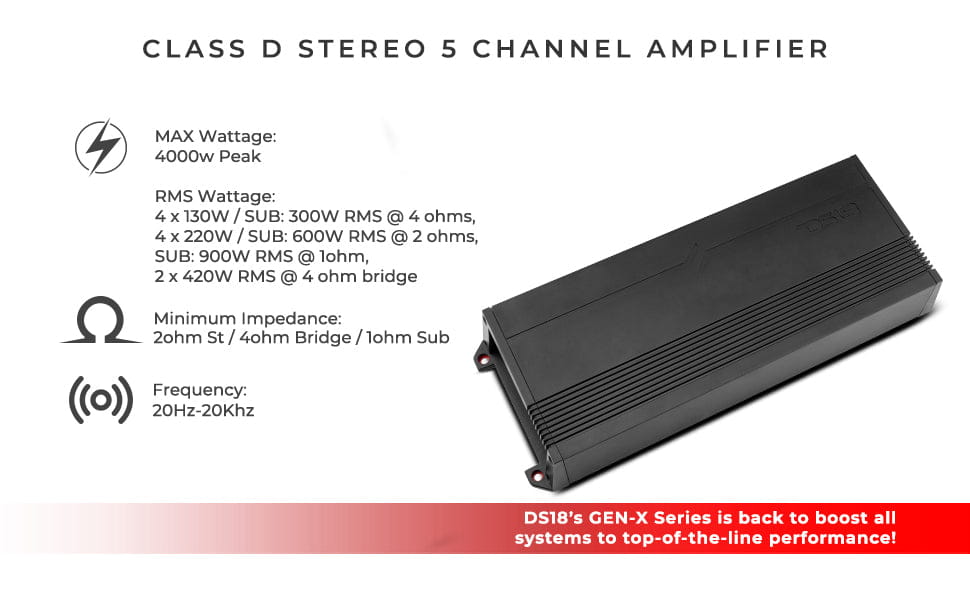 Gen-x 5-channel Class d Amplifier | 4 x 130w Rms @ 4-ohm