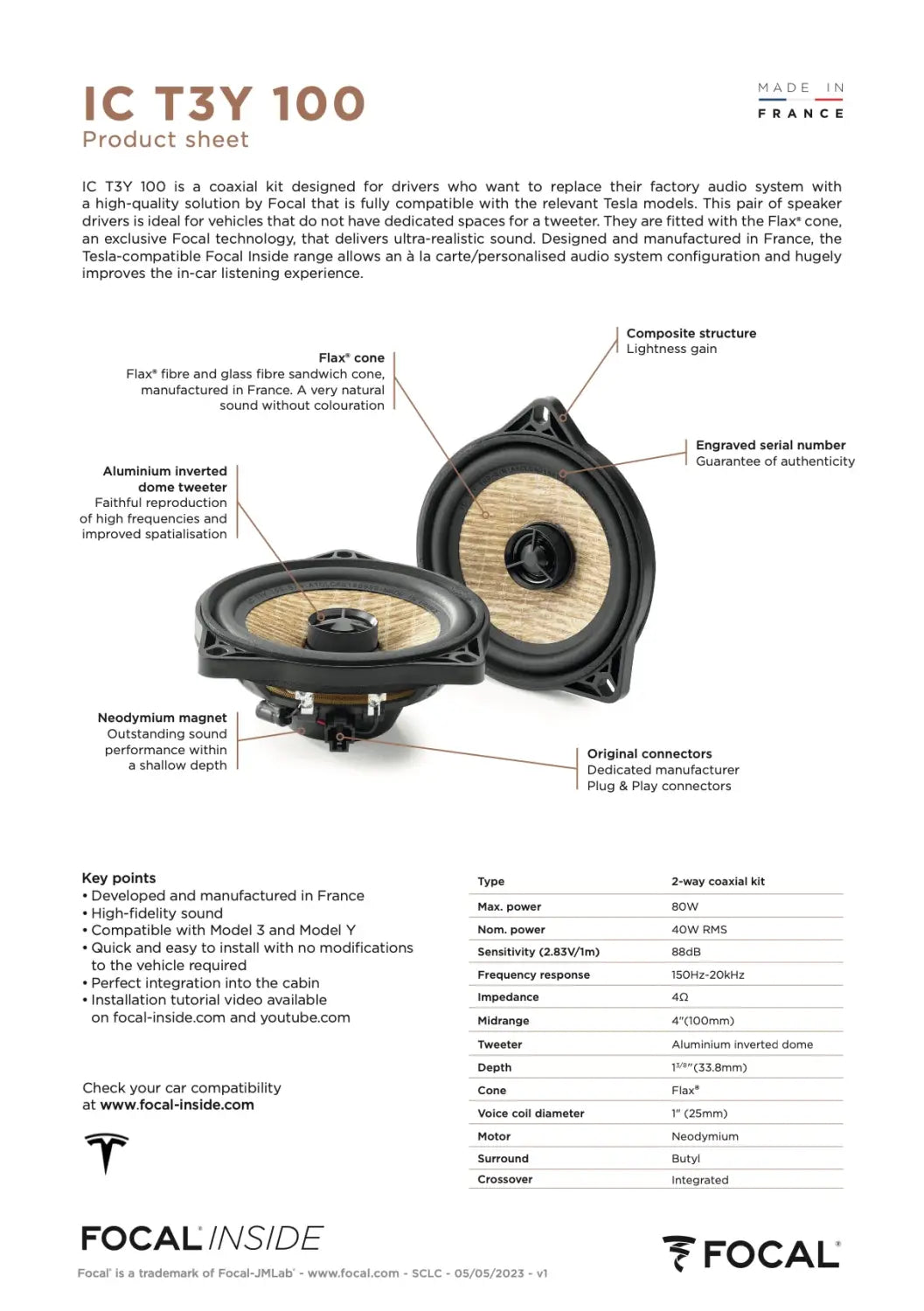 Ic T3y 100 Focal Inside Flax 2-way Coaxial Speaker Upgrade