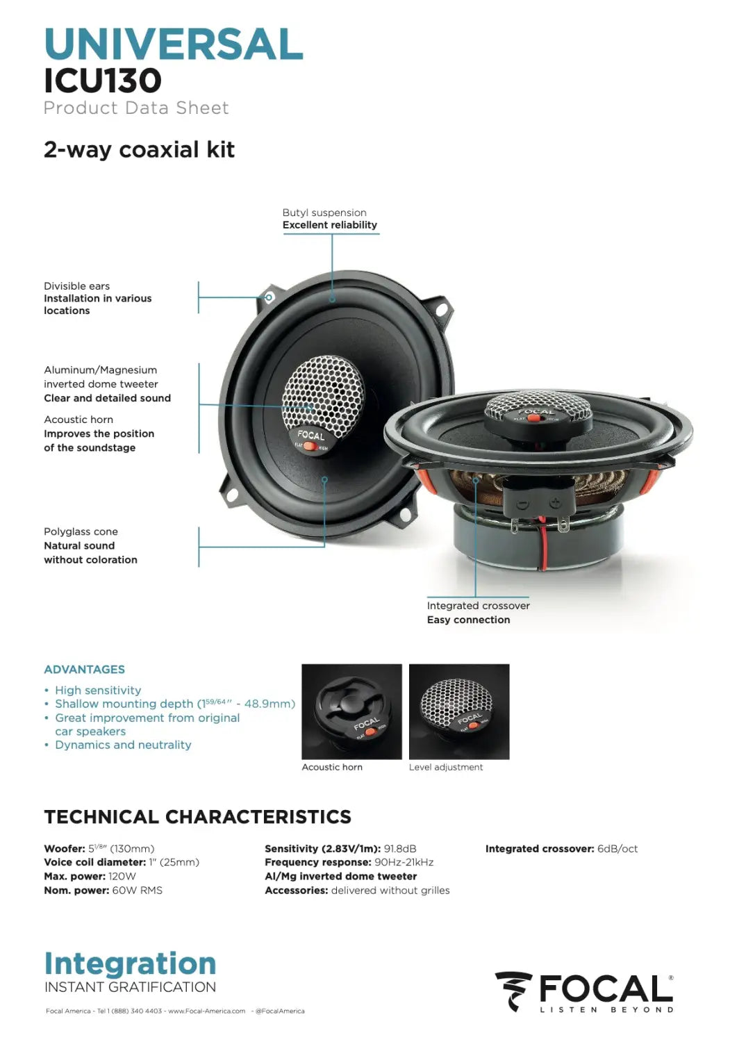 Icu 130 Focal Universal Integration 5.25’’ 5 1/4 Inch