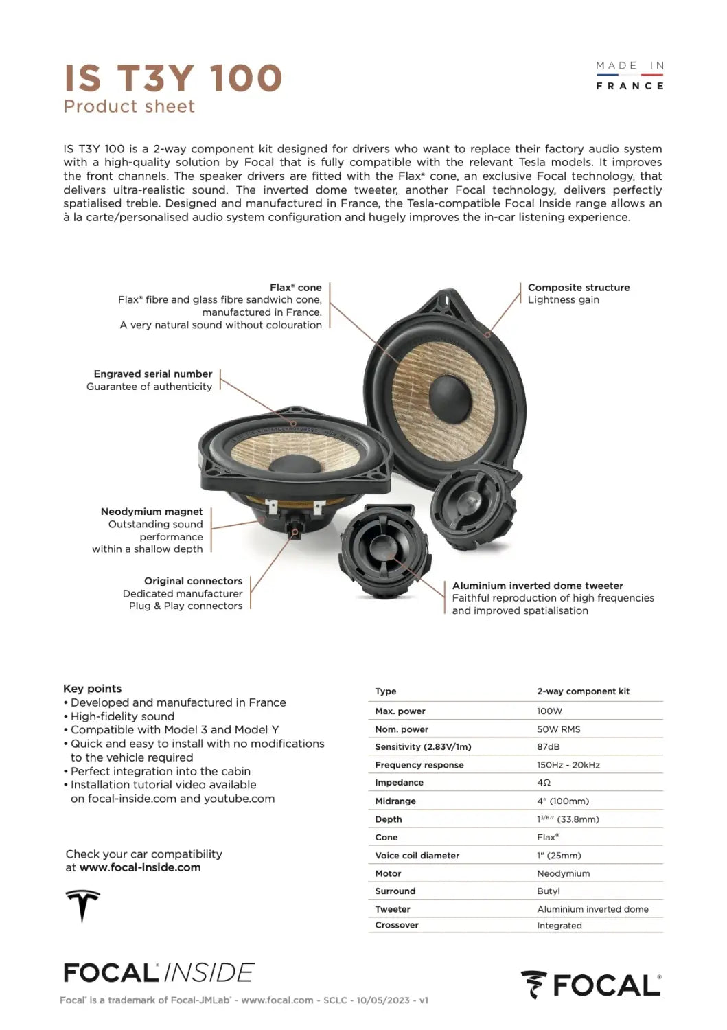 Is T3y 100 Focal Inside Flax 2-way Component Speaker