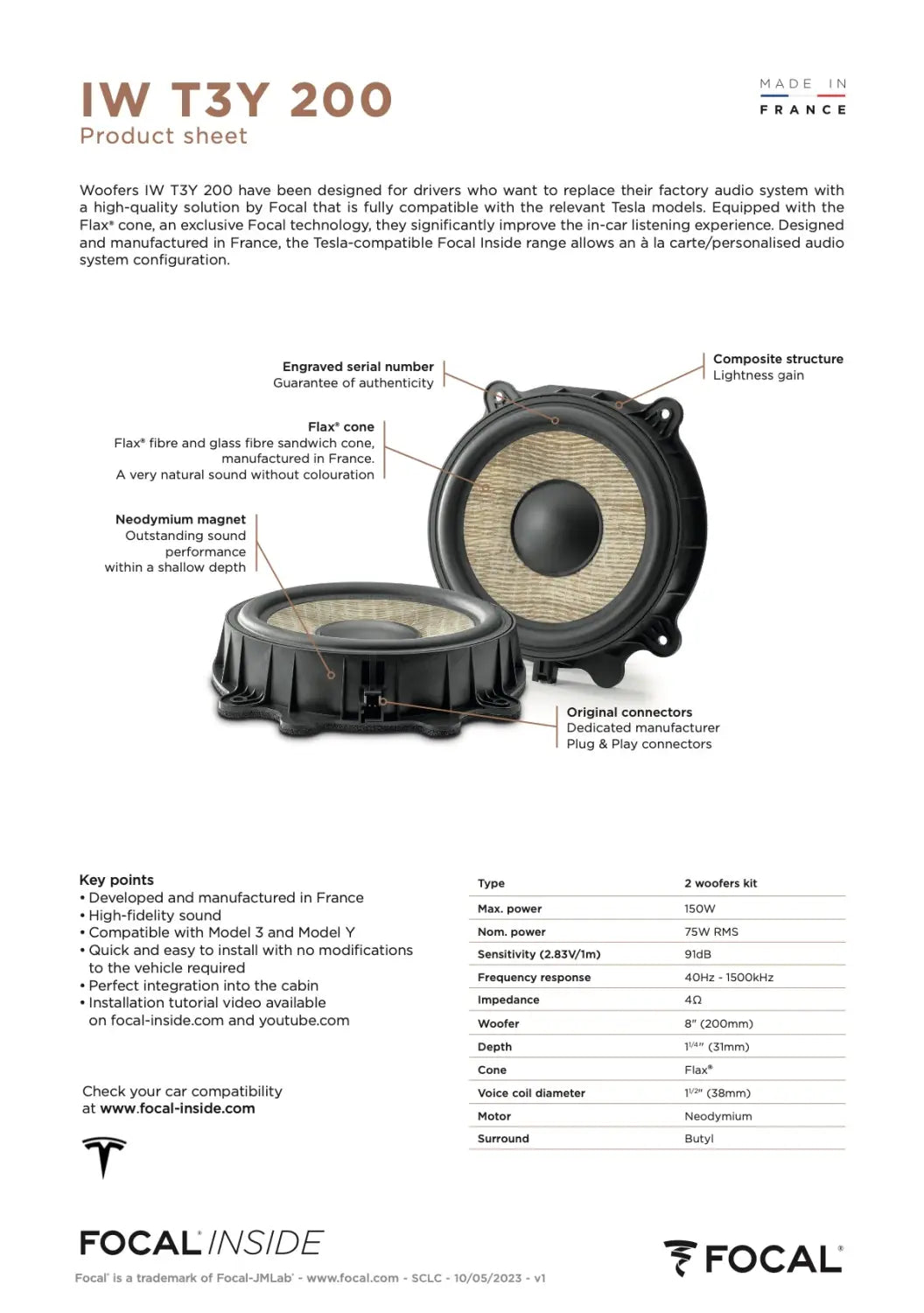 Iw T3y 200 Focal Inside Flax 8’’ Woofer Upgrade Kit