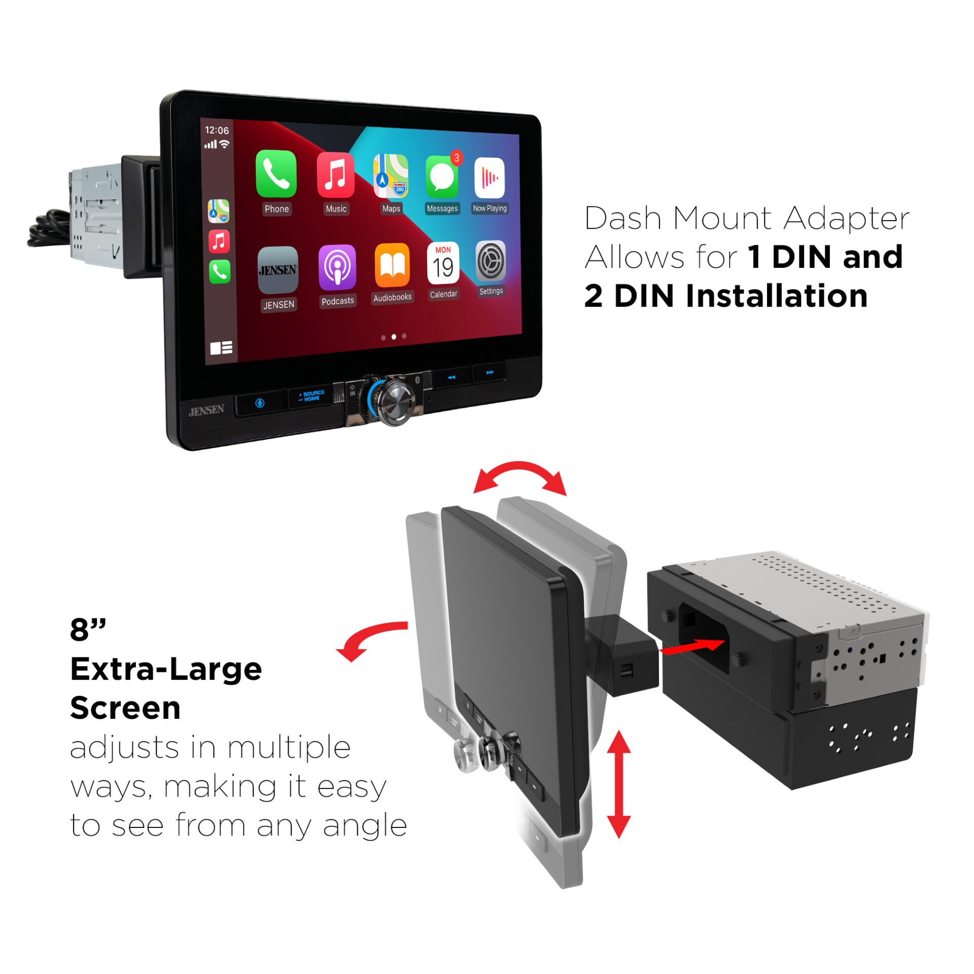 Jensen CAR813 8-inch touchscreen receiver installation fitment image