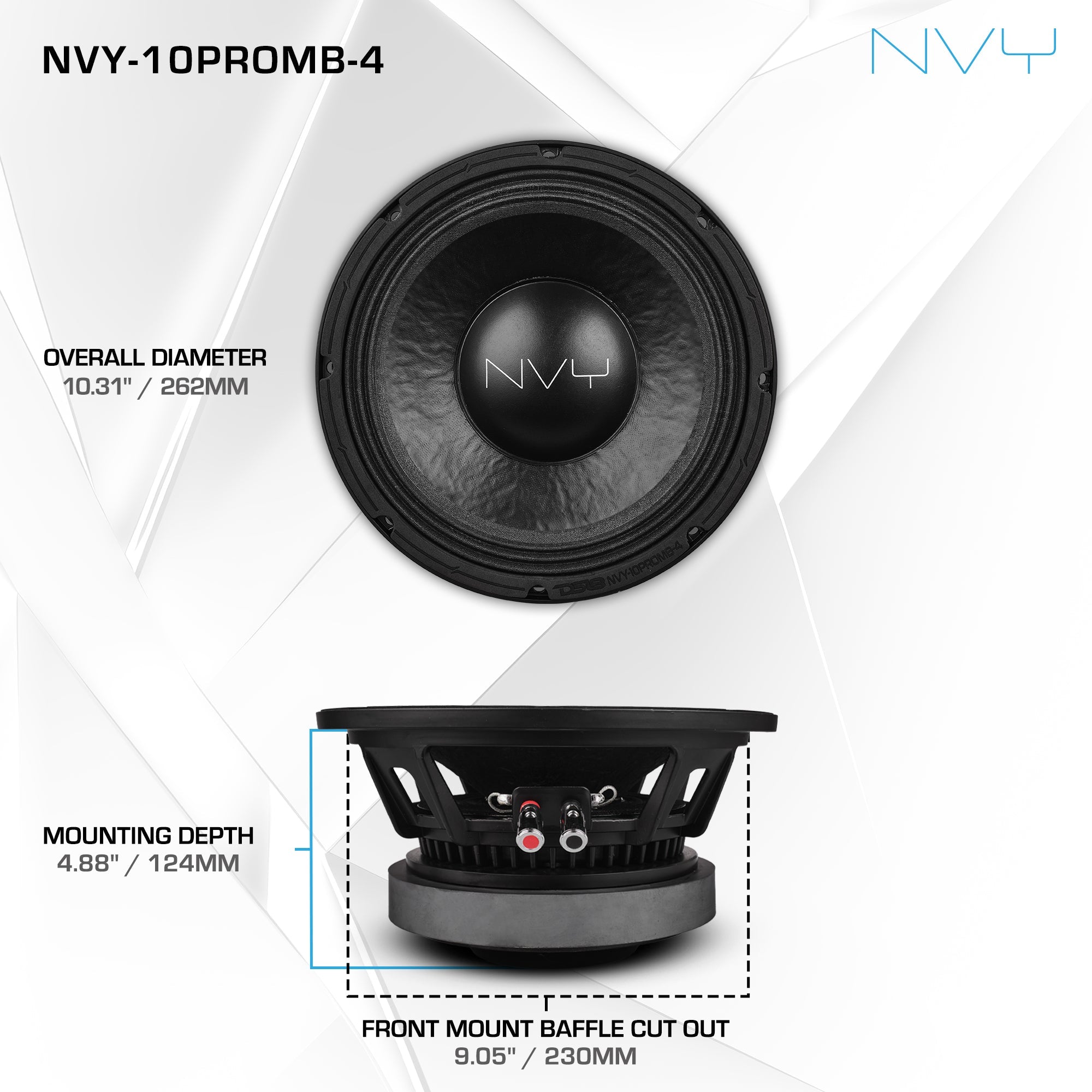 NVY 10" Mid-Bass Woofer With Water Resistant Cone | 500W RMS 4-Ohm